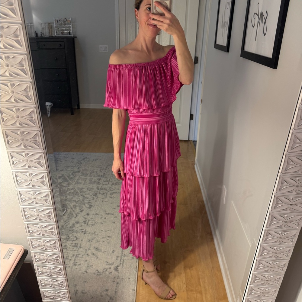 Lena Pink Ruffled Tiered One Shoulder Sundress